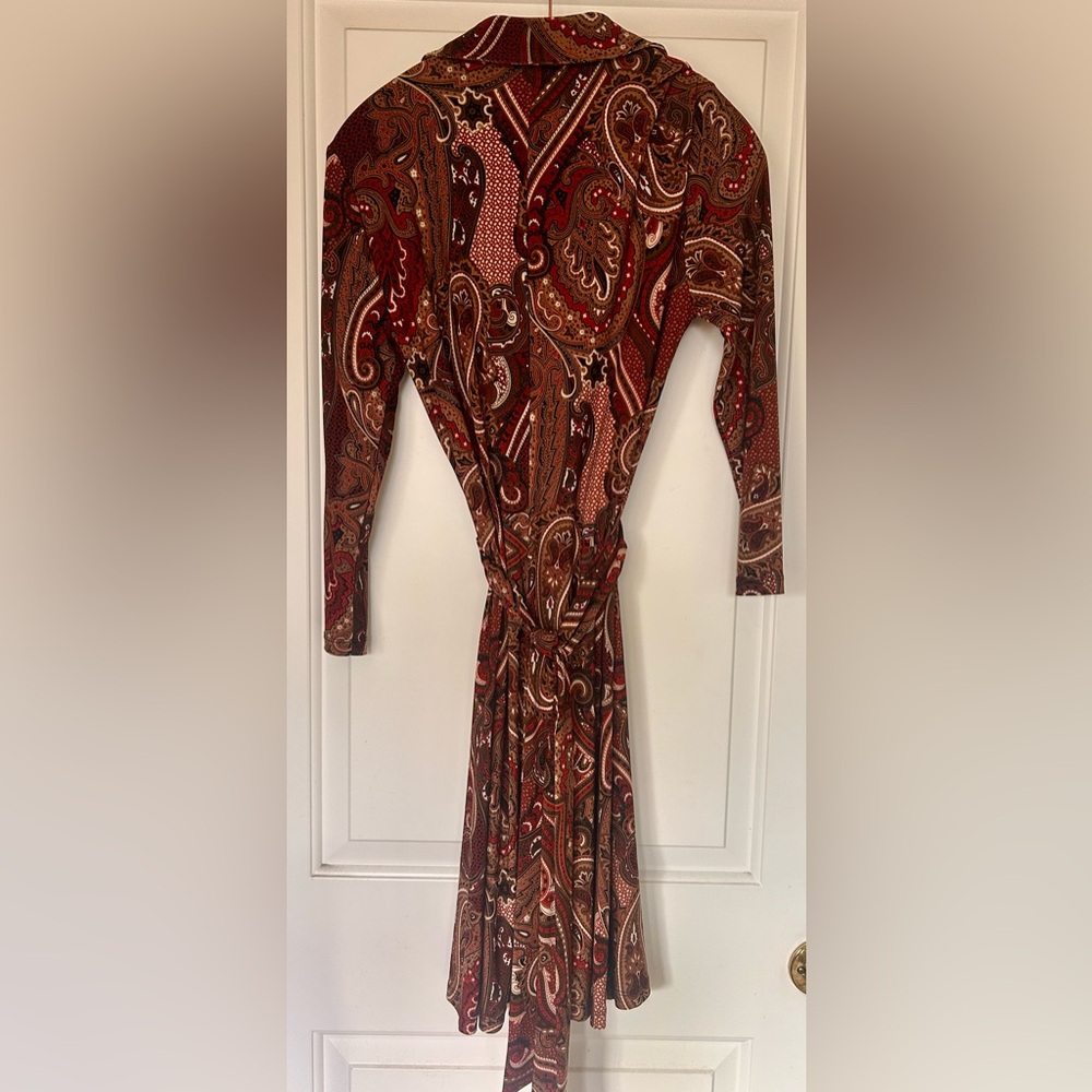 Tommy Hilfiger Red and Brown Paisley Long Sleeve Dress - Picture 3 of 7